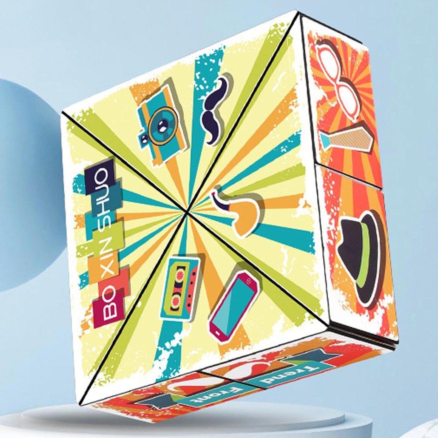 Jucarie Interactiva Magic Cube, Puzzle Transformabil 3D Anti-stress, Educativ si Geometric, Material Plastic, 8 x 8 x 3 cm, Multicolor