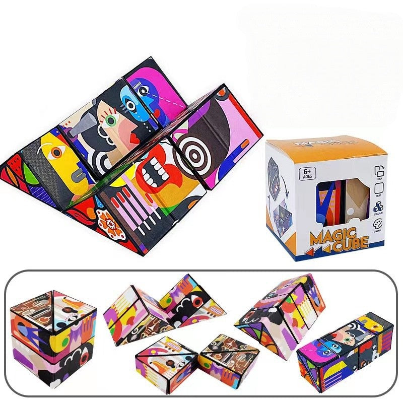 Cub Rubik 3D Transformabil, Jucarie Interactiva Magnetica Anti-stress, Puzzle Geometric, Plastic Non-Toxic, Tema Abstracta, Multicolor