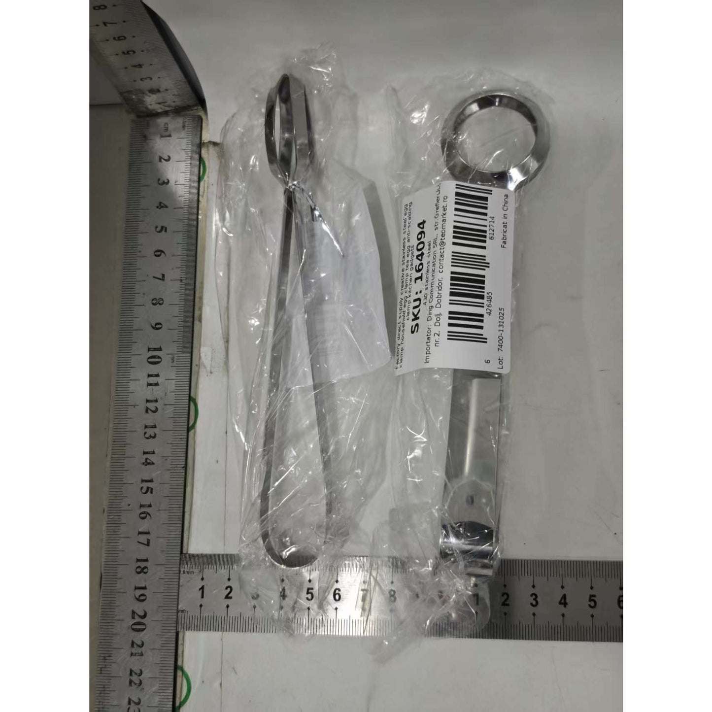 Clește de Bucătărie Multifuncțional pentru Ouă și Alimente, Design Antiderapant și Ergonomic, Oțel Inoxidabil, 18.3 x 7.5 cm, Gri