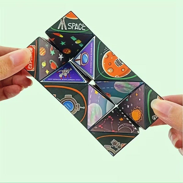 Cub Rubik 3D Transformabil, Jucarie Interactiva Magnetica Anti-stress, Puzzle Geometric, Plastic Non-toxic, Tema Spatiu Cosmic, Multicolor