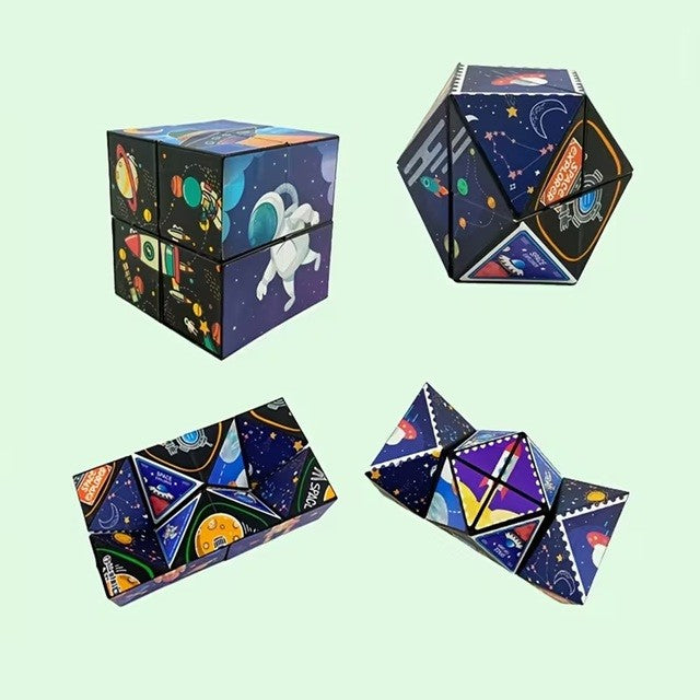 Cub Rubik 3D Transformabil, Jucarie Interactiva Magnetica Anti-stress, Puzzle Geometric, Plastic Non-toxic, Tema Spatiu Cosmic, Multicolor