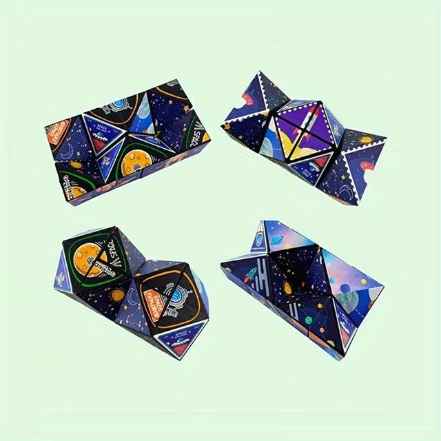 Cub Rubik 3D Transformabil, Jucarie Interactiva Magnetica Anti-stress, Puzzle Geometric, Plastic Non-toxic, Tema Spatiu Cosmic, Multicolor