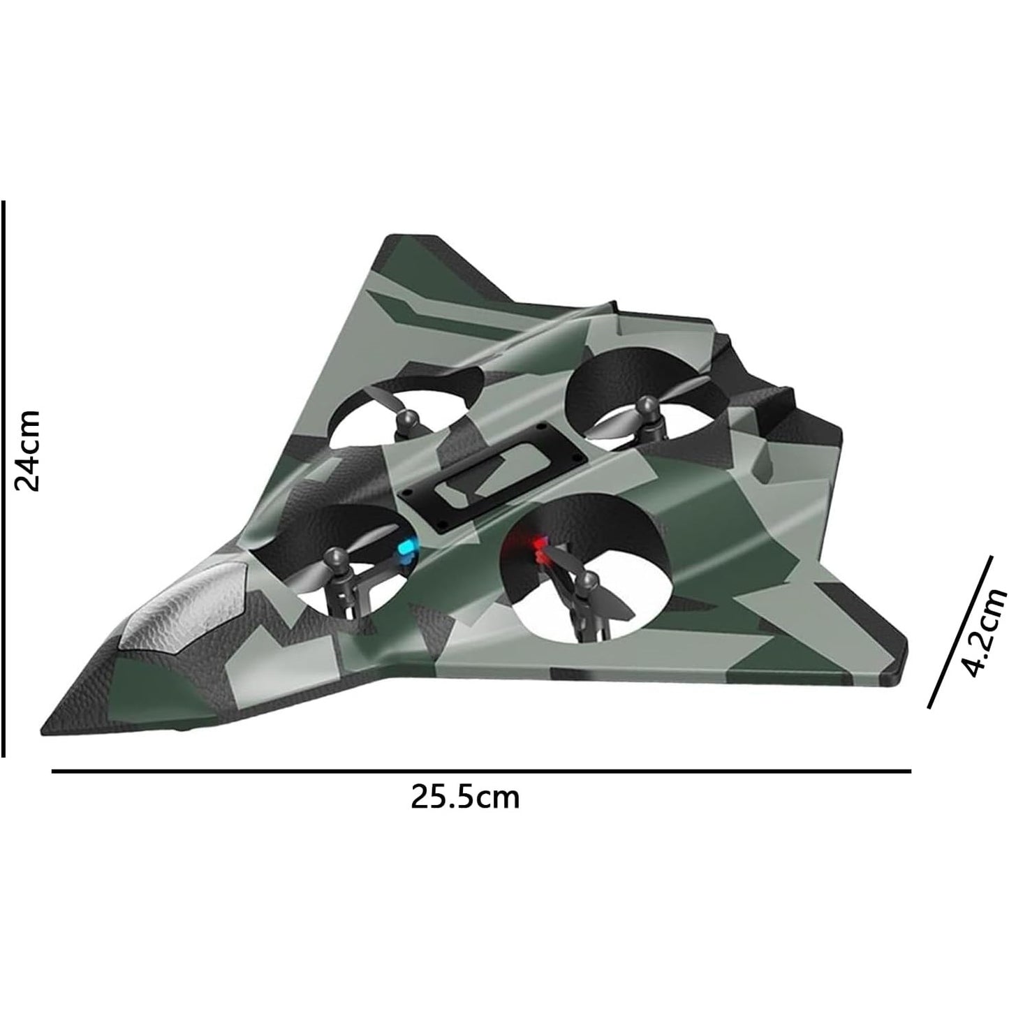 Avion de Lupta cu Telecomanda, Tip Drona cu Giroscop pe 6 Axe, Rotire 360 Grade si Lumini LED, Material Spuma EVA Rezistenta, 2.4 GHz, Raza 100 m, Verde Army, 24 x 25.5 x 4.2 cm