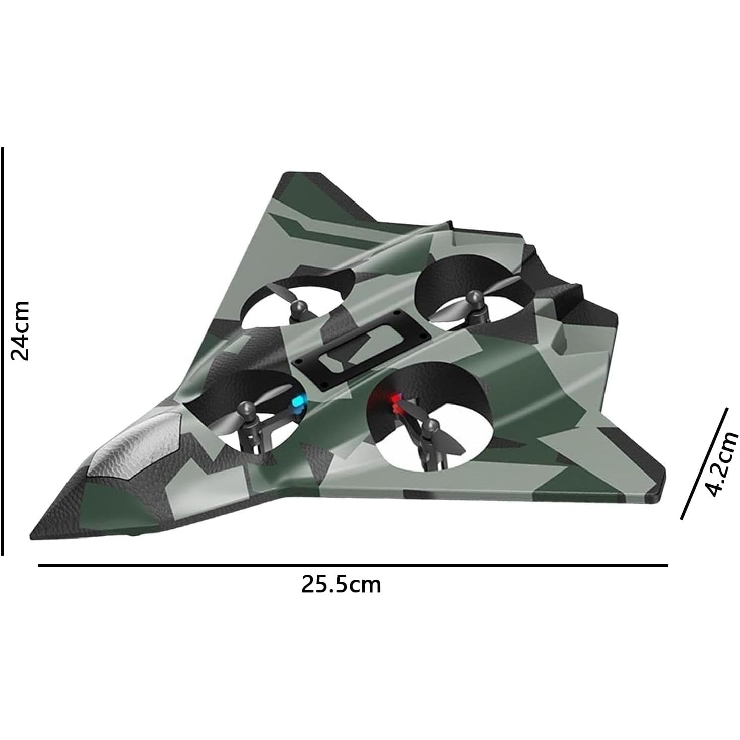 Avion de Lupta cu Telecomanda, Tip Drona cu Giroscop pe 6 Axe, Rotire 360 Grade si Lumini LED, Material Spuma EVA Rezistenta, 2.4 GHz, Raza 100 m, Verde Army, 24 x 25.5 x 4.2 cm