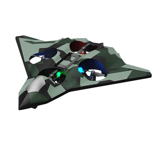 Avion de Lupta cu Telecomanda, Tip Drona cu Giroscop pe 6 Axe, Rotire 360 Grade si Lumini LED, Material Spuma EVA Rezistenta, 2.4 GHz, Raza 100 m, Verde Army, 24 x 25.5 x 4.2 cm