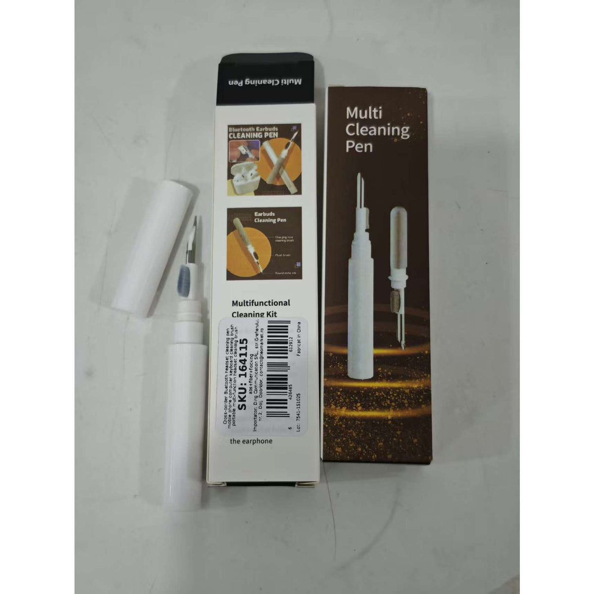 Kit de Curatare Casti 3in1, Stilou Multifunctional pentru Wireless Earbuds si Telefon, Varf Metalic si Perie, ABS, 10.6 x 1.3 cm, Alb