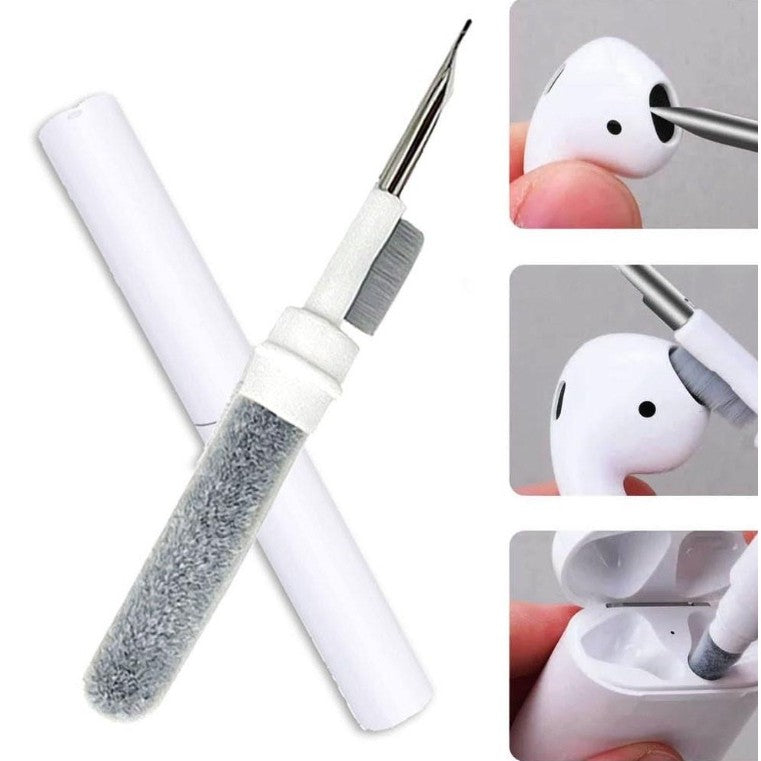 Kit de Curatare Casti 3in1, Stilou Multifunctional pentru Wireless Earbuds si Telefon, Varf Metalic si Perie, ABS, 10.6 x 1.3 cm, Alb
