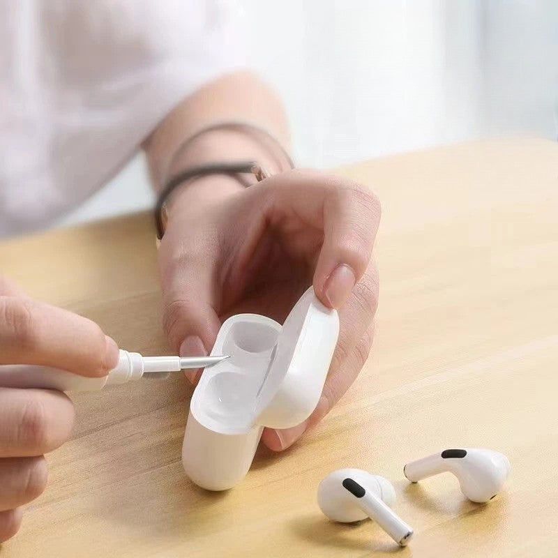 Kit de Curatare Casti 3in1, Stilou Multifunctional pentru Wireless Earbuds si Telefon, Varf Metalic si Perie, ABS, 10.6 x 1.3 cm, Alb