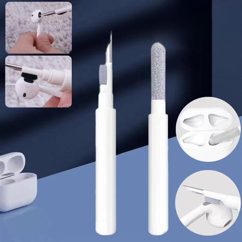 Kit de Curatare Casti 3in1, Stilou Multifunctional pentru Wireless Earbuds si Telefon, Varf Metalic si Perie, ABS, 10.6 x 1.3 cm, Alb