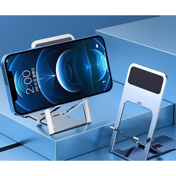 Suport pentru Telefon și Tabletă, Pliabil și Reglabil pe 4 Nivele, Design Ergonomic Portabil, ABS și Silicon Anti-Alunecare, Argintiu