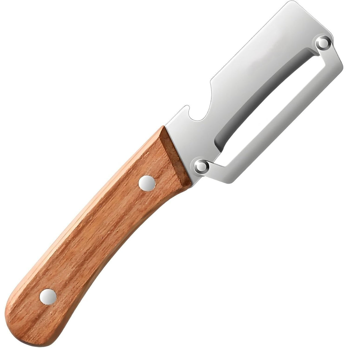 Curățător Fructe și Legume cu Desfăcător de Sticle Integrat, Design 2-în-1 Multifuncțional, Mâner Ergonomic din Lemn și PP, Maro, 130 g