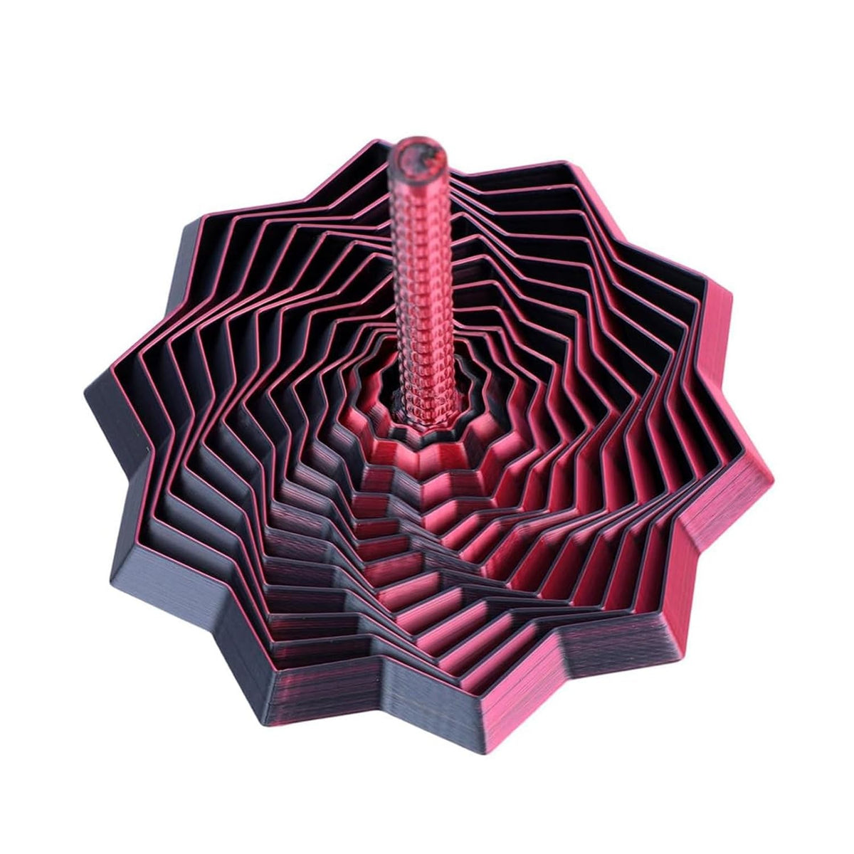 Jucarie Decompresie Anti-stress, Stea 3D Geometrica cu Maner Spirala, Structura Extensibila si Rotativa, Efect DuoChrome, Material PLA, 8.6 cm, Negru/Rosu