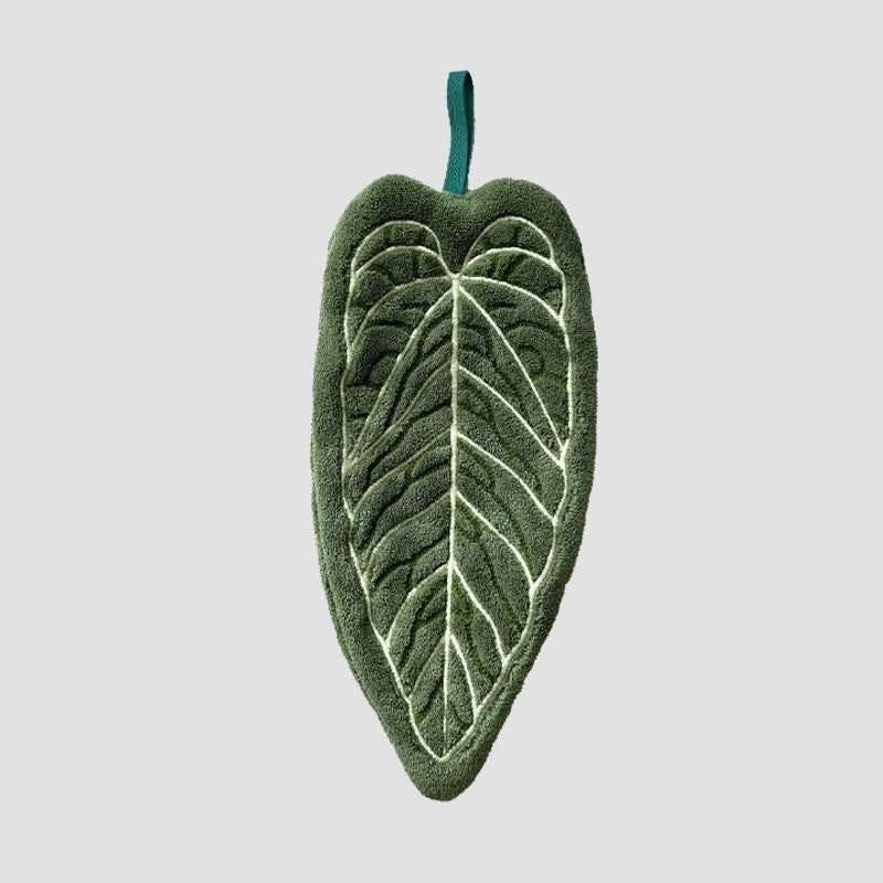 Prosop de Bucătărie Absorbant, Model Decorativ în Formă de Frunză, Material Textil Moale cu Agățătoare, Verde, 32.5 x 15.5 cm