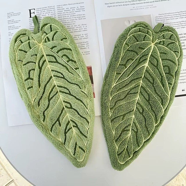 Prosop de Bucătărie Absorbant, Model Decorativ în Formă de Frunză, Material Textil Moale cu Agățătoare, Verde, 32.5 x 15.5 cm