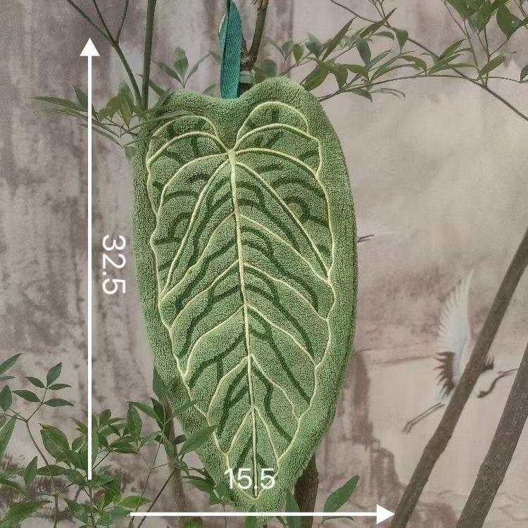 Prosop de Bucătărie Absorbant, Model Decorativ în Formă de Frunză, Material Textil Moale cu Agățătoare, Verde, 32.5 x 15.5 cm