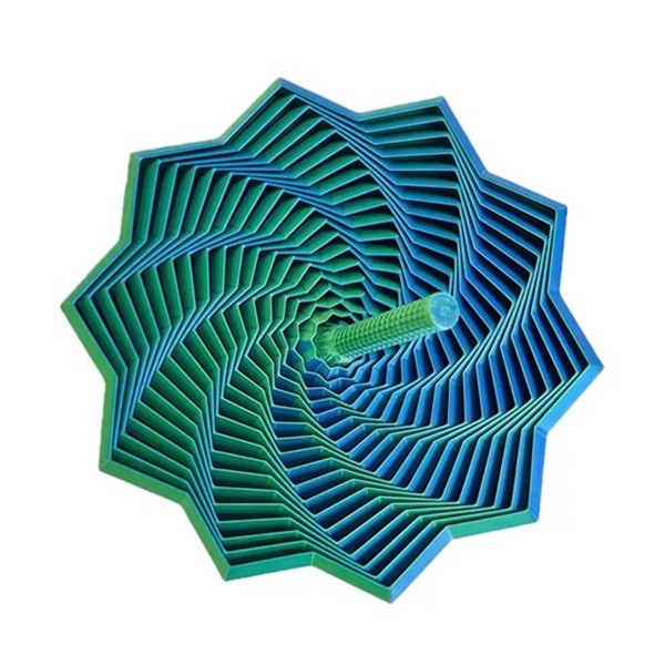 Jucarie Decompresie Anti-stress, Stea 3D Geometrica cu Maner Spirala si Structura Extensibila, Material PLA, Efect DuoChrome, 8.6 cm, Verde/Albastru