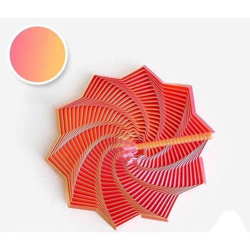 Jucarie Decompresie Anti-stress, Stea 3D Geometrica cu Maner Spirala, Turn Magic Extensibil si Rotativ, Material PLA Imprimat 3D, 8.6 cm, Roz/Auriu DuoChrome