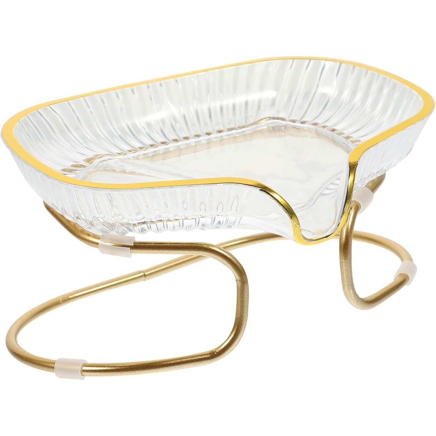 Savoniera cu Suport si Sistem de Scurgere, Design Inclinat cu Margine Aurie, Material TPE Flexibil, Transparent, 14 x 8.5 x 9 cm