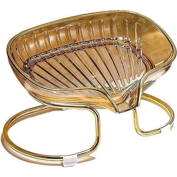 Savoniera cu Suport si Sistem de Scurgere, Inclinare 45 Grade, Design Modern cu Margine Aurie, Material TPE Flexibil, 14 x 8.5 x 9 cm, Auriu