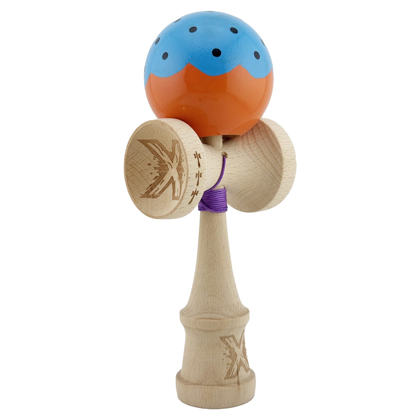 Kendama X Originala, Model Albastru / Portocaliu, Profesionala, Cupe Mari, Super Sticky, Rulment, Ata 55cm