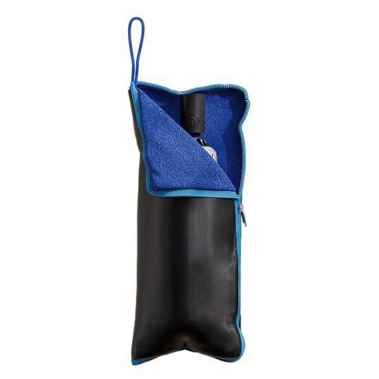 Husă Depozitare Umbrelă Pliabilă, Interior Microfibră Absorbantă, Exterior Impermeabil Oxford cu Fermoar și Agățătoare, 28 x 12 cm, Negru/Albastru