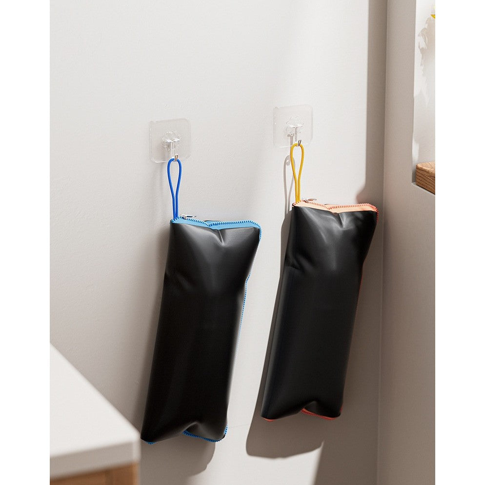Husă Depozitare Umbrelă Pliabilă, Interior Microfibră Absorbantă, Exterior Impermeabil Oxford cu Fermoar și Agățătoare, 28 x 12 cm, Negru/Albastru