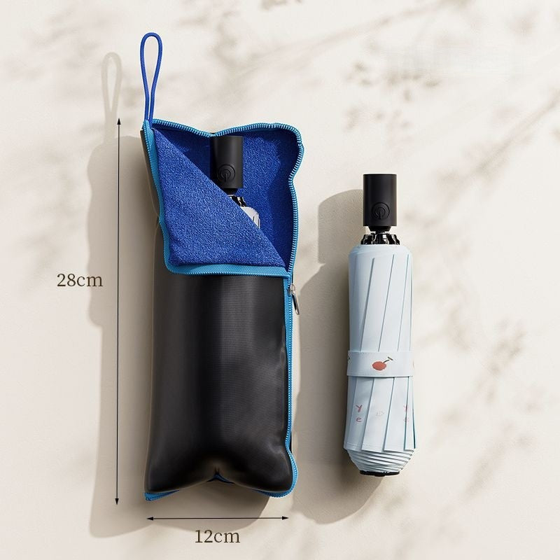 Husă Depozitare Umbrelă Pliabilă, Interior Microfibră Absorbantă, Exterior Impermeabil Oxford cu Fermoar și Agățătoare, 28 x 12 cm, Negru/Albastru