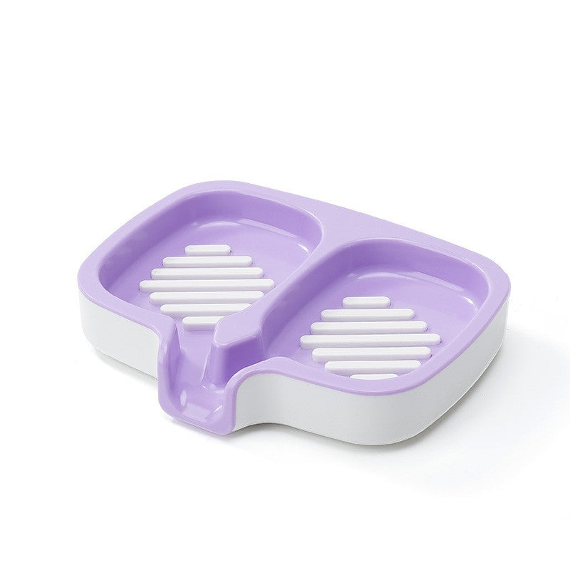 Savoniera Dubla cu Sistem de Scurgere a Apei, Suport Sapun pentru Baie si Bucatarie, Plastic ABS Rezistent, 14.5 x 18 x 3 cm, Mov/Alb