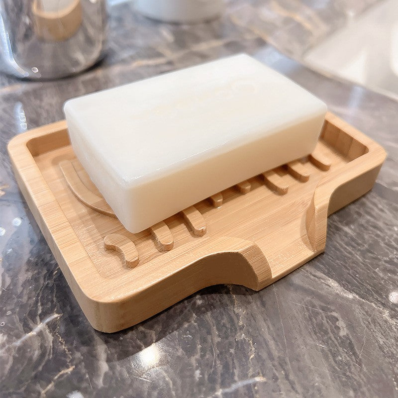 Savonieră din Lemn pentru Baie și Bucătărie, Sistem de Scurgere pentru Uscare Rapidă, Design Minimalist, Lemn Natural, 12.8 x 1.6 x 9.8 cm, Natur