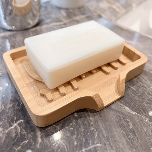 Savonieră din Lemn pentru Baie și Bucătărie, Sistem de Scurgere pentru Uscare Rapidă, Design Minimalist, Lemn Natural, 12.8 x 1.6 x 9.8 cm, Natur