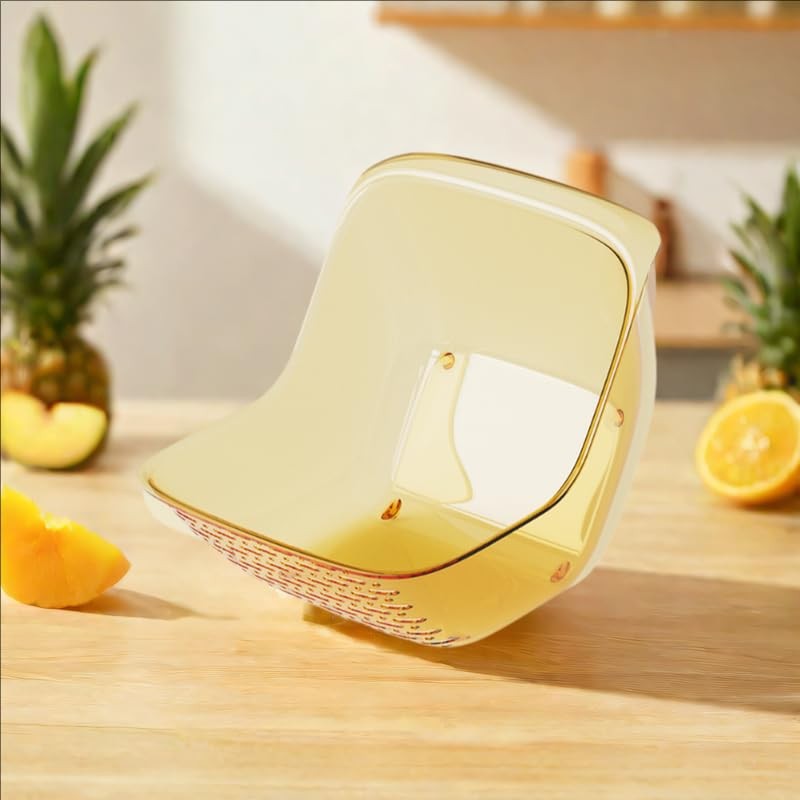 Cos de Spalat Legume si Fructe, Strecuratoare Multifunctionala cu Scurgere Rapida, Plastic PET Transparent, 15.5 x 18.6 x 16.2 cm, Galben
