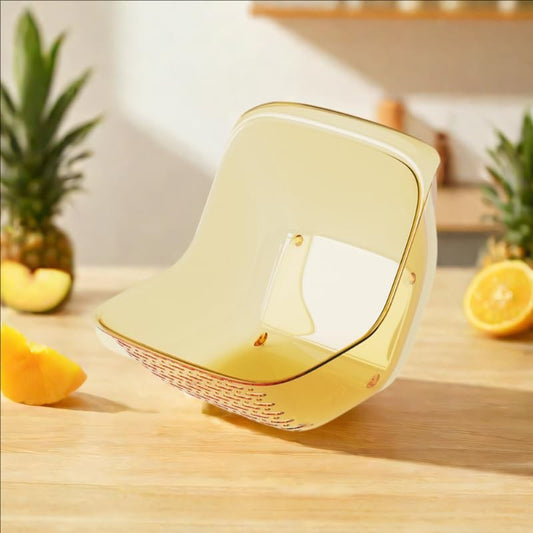 Cos de Spalat Legume si Fructe, Strecuratoare Multifunctionala cu Scurgere Rapida, Plastic PET Transparent, 15.5 x 18.6 x 16.2 cm, Galben