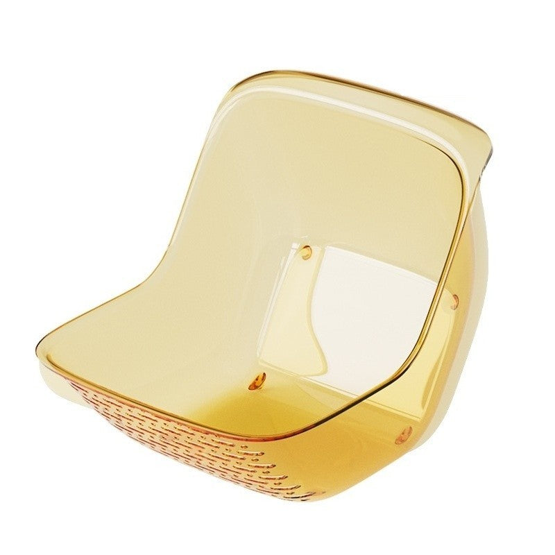Cos de Spalat Legume si Fructe, Strecuratoare Multifunctionala cu Scurgere Rapida, Plastic PET Transparent, 15.5 x 18.6 x 16.2 cm, Galben