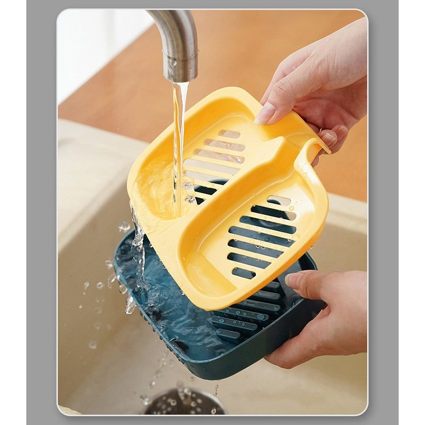 Savoniera Dubla cu Sistem de Scurgere a Apei, Suport Sapun pentru Baie si Bucatarie, Plastic ABS Rezistent, 14.5 x 18 x 3 cm, Albastru/Galben