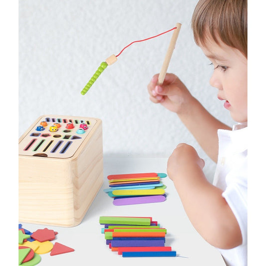 Jucarie Educativa de Sortare Montessori, Forme Geometrice si Culori, Dezvoltare Motorie, Lemn, Multicolor, +36 Luni, 10.2 x 16 x 10 cm