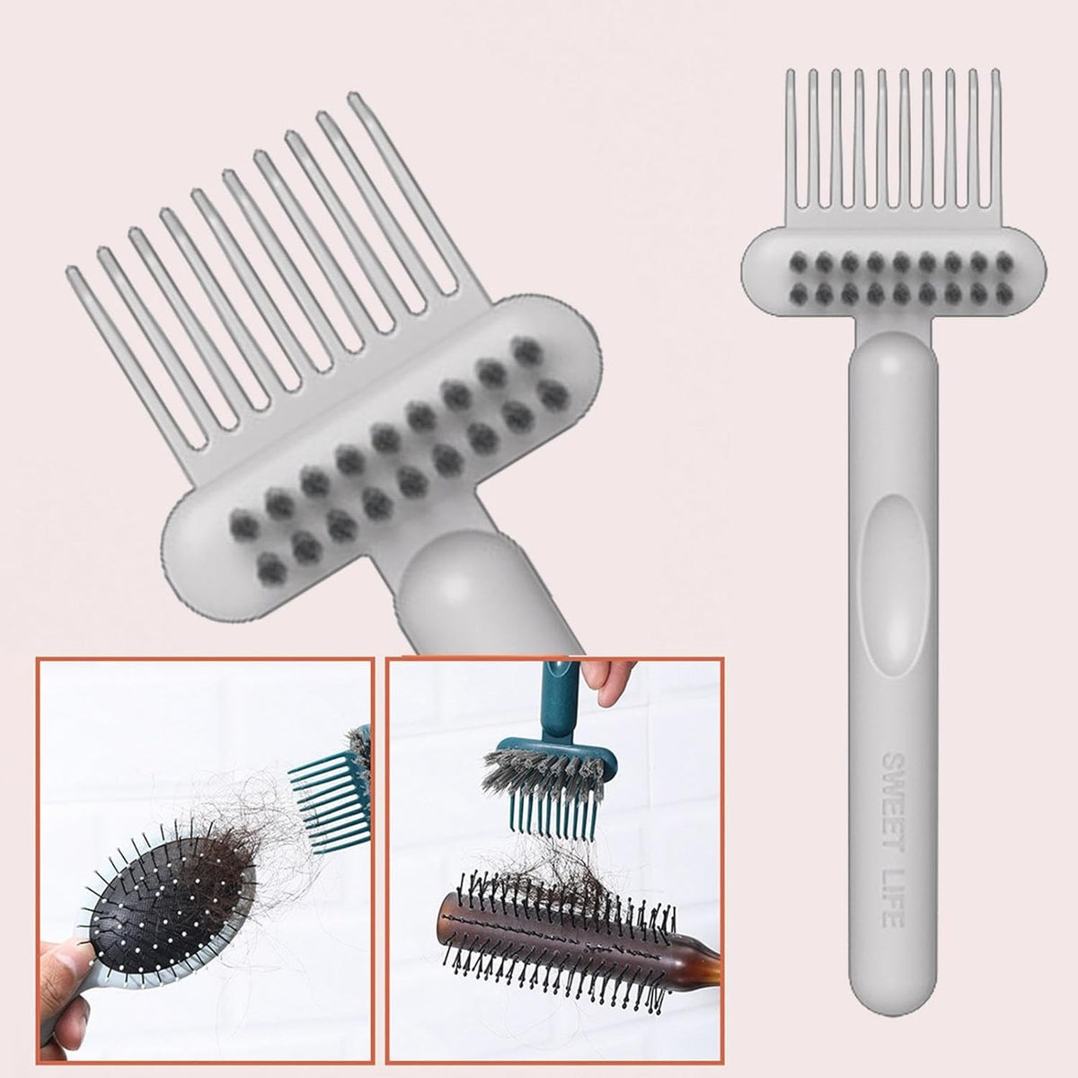 Perie pentru Curatarea Periei de Par si Pieptenilor, Design Tip Grebla cu Gheare, Plastic PP Rezistent, 16 x 5 cm, Alb