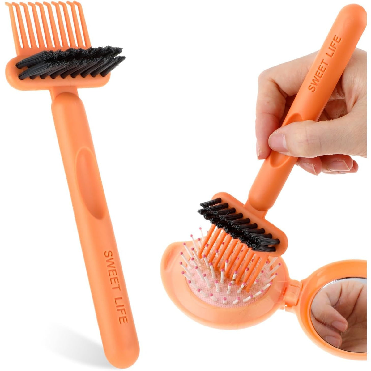 Perie pentru Curatarea Periei de Par si Pieptenilor, Design Tip Grebla cu Gheare, Plastic PP Rezistent, 16 x 5 cm, Portocaliu