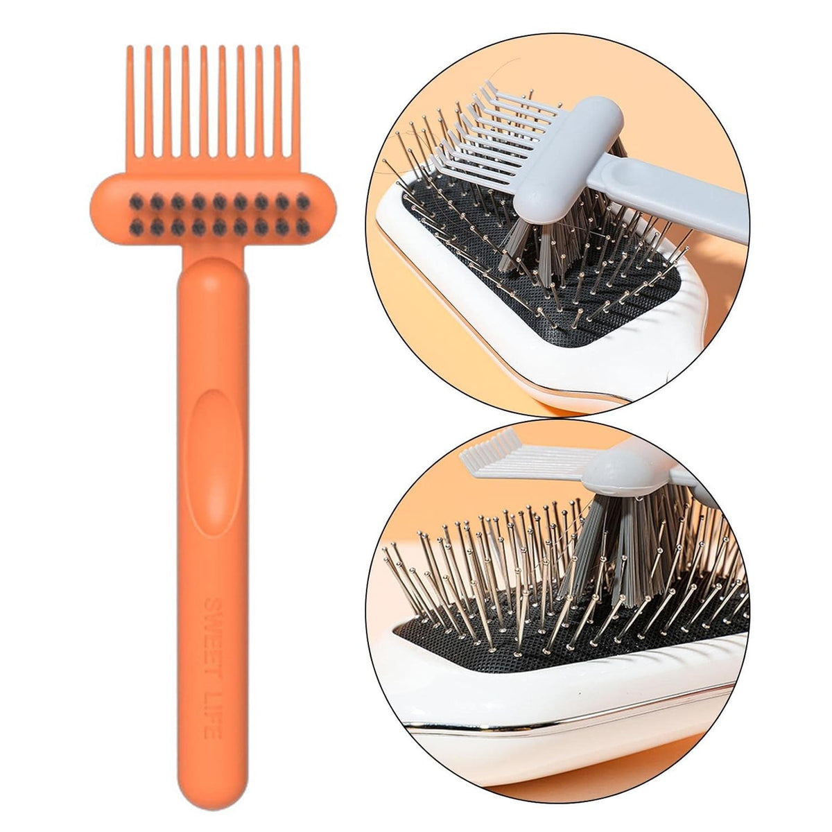 Perie pentru Curatarea Periei de Par si Pieptenilor, Design Tip Grebla cu Gheare, Plastic PP Rezistent, 16 x 5 cm, Portocaliu