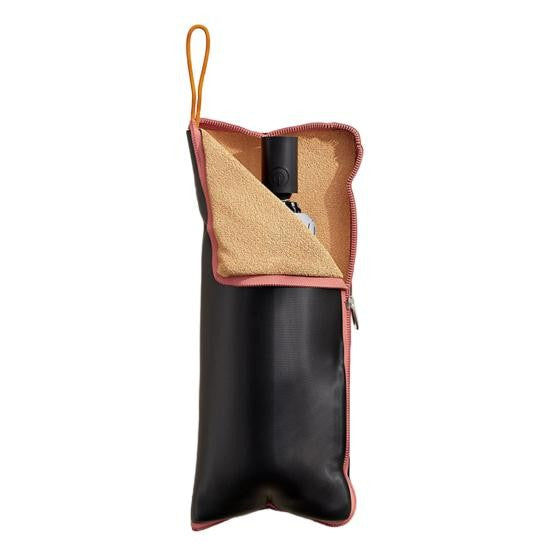 Husa Depozitare Umbrela Pliabila, Interior Microfibra Absorbanta si Exterior Impermeabil, Inchidere Fermoar, Panza Oxford, 28 x 12 cm, Negru/Portocaliu