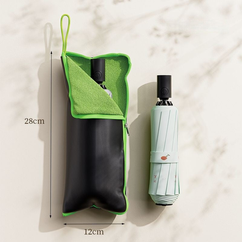 Husă Depozitare Umbrelă Impermeabilă, Interior Microfibră Absorbantă, Închidere Fermoar și Agățătoare, Pânză Oxford, 28 x 12 cm, Negru/Verde