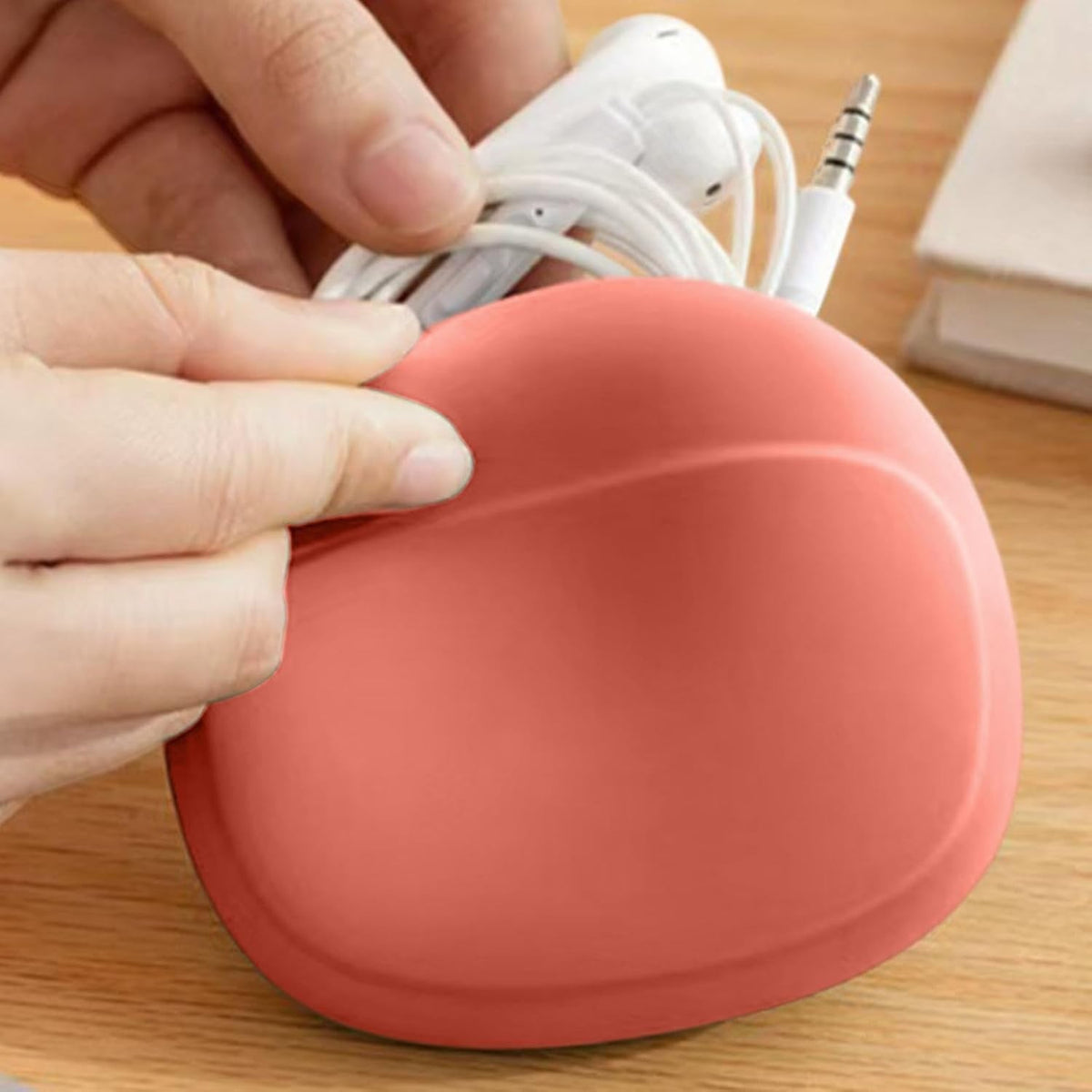 Husă Depozitare Căști și Cabluri, Organizator Portabil Multifuncțional, Silicon Rezistent la Apă, 8.5 x 10 x 2 cm, Roșu Oranj