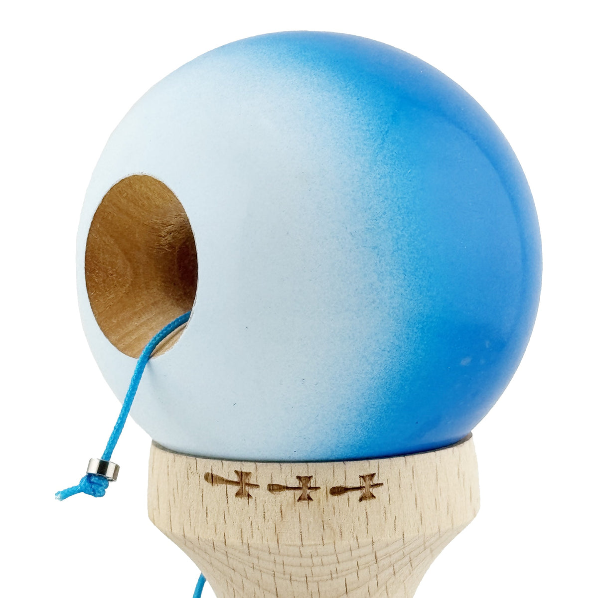 Kendama X Originala, Model Albastru / Alb in Degrade, Profesionala, Cupe Mari, Super Sticky, Rulment, Ata 55cm