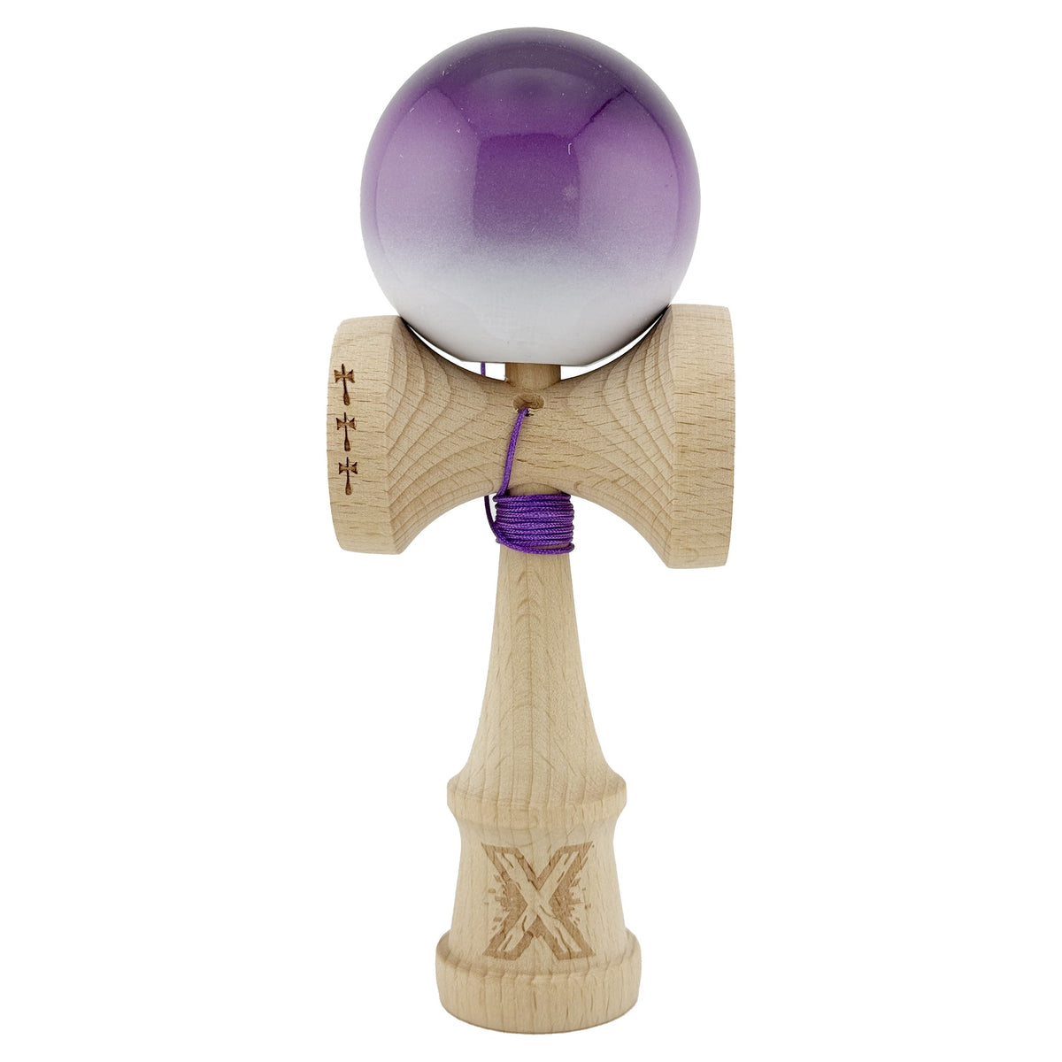 Kendama X Originala, Model Mov / Alb in Degrade, Profesionala, Cupe Mari, Super Sticky, Rulment, Ata 55cm