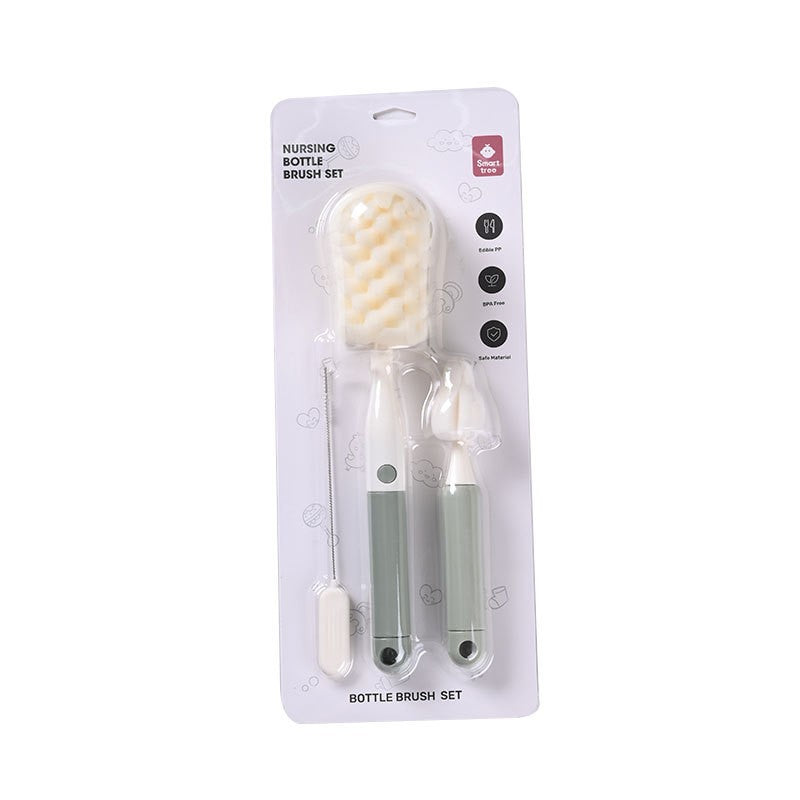 Set Perii pentru Spalat Biberoane, Tetine si Paie, Curatare 360 Grade, Maner Ergonomic, Burete si Polipropilena fara BPA, Verde, 3 Piese