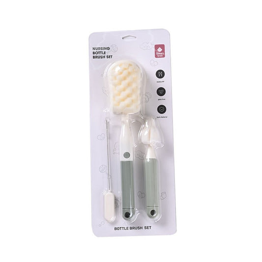 Set Perii pentru Spalat Biberoane, Tetine si Paie, Curatare 360 Grade, Maner Ergonomic, Burete si Polipropilena fara BPA, Verde, 3 Piese