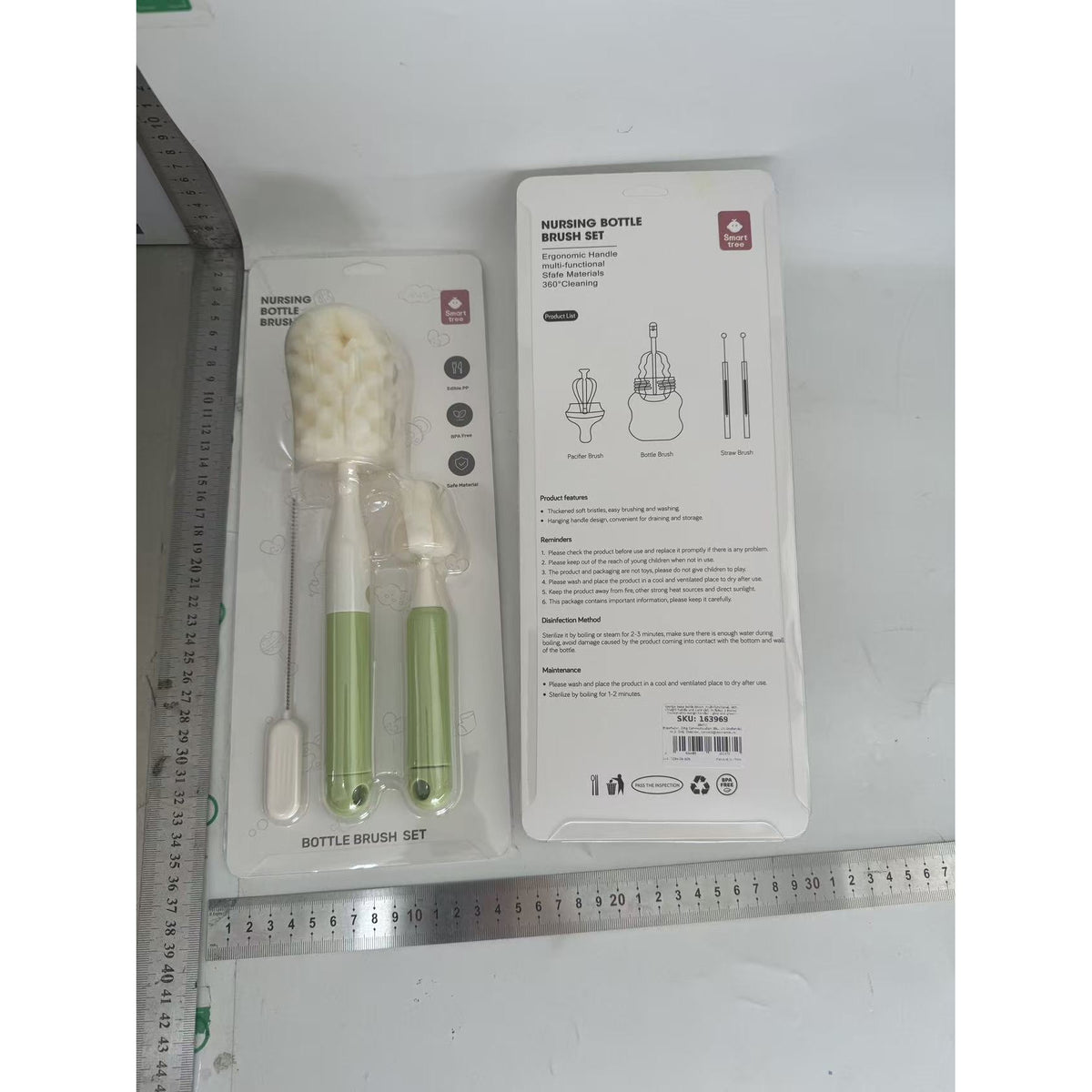 Set Perii pentru Spalat Biberoane, Tetine si Paie, Curatare 360 Grade, Maner Ergonomic, Burete si Polipropilena fara BPA, Verde, 3 Piese