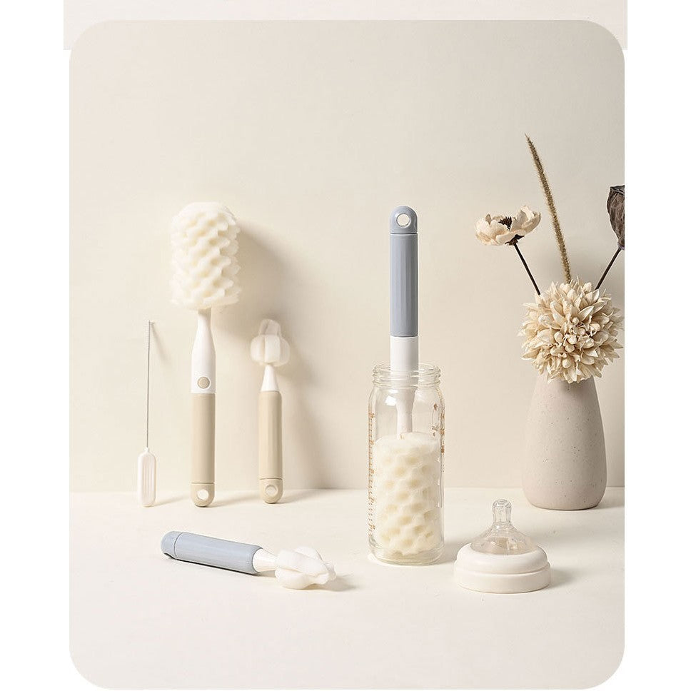 Set Perii de Spalat Biberoane, Curatare 360 Grade pentru Tetina si Pai, Fara BPA, Material PP si Burete, Set 3 Piese, Gri