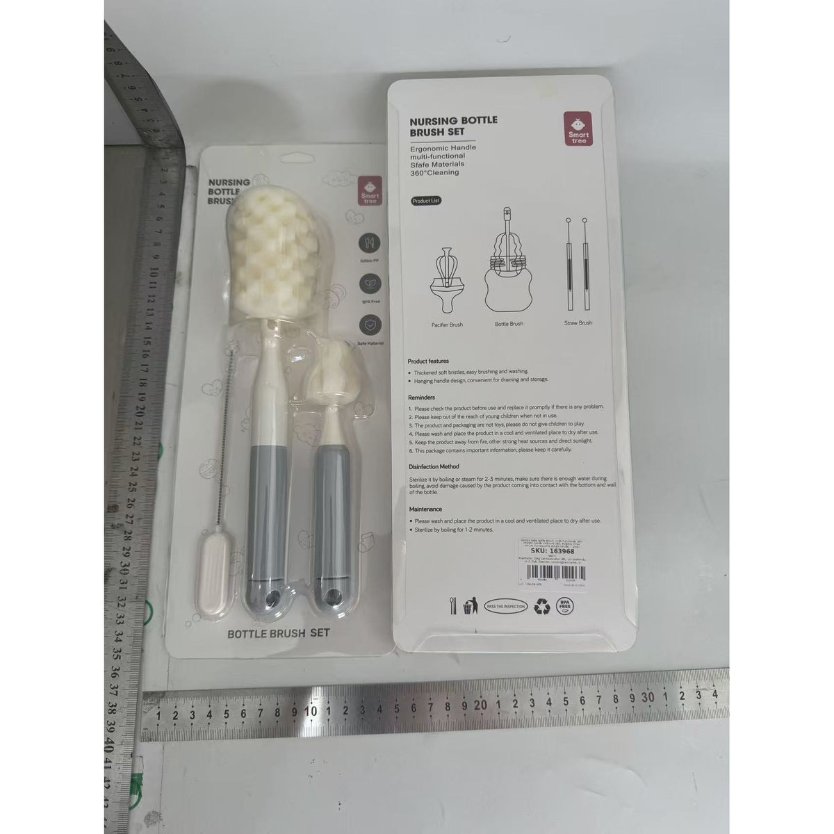 Set Perii de Spalat Biberoane, Curatare 360 Grade pentru Tetina si Pai, Fara BPA, Material PP si Burete, Set 3 Piese, Gri
