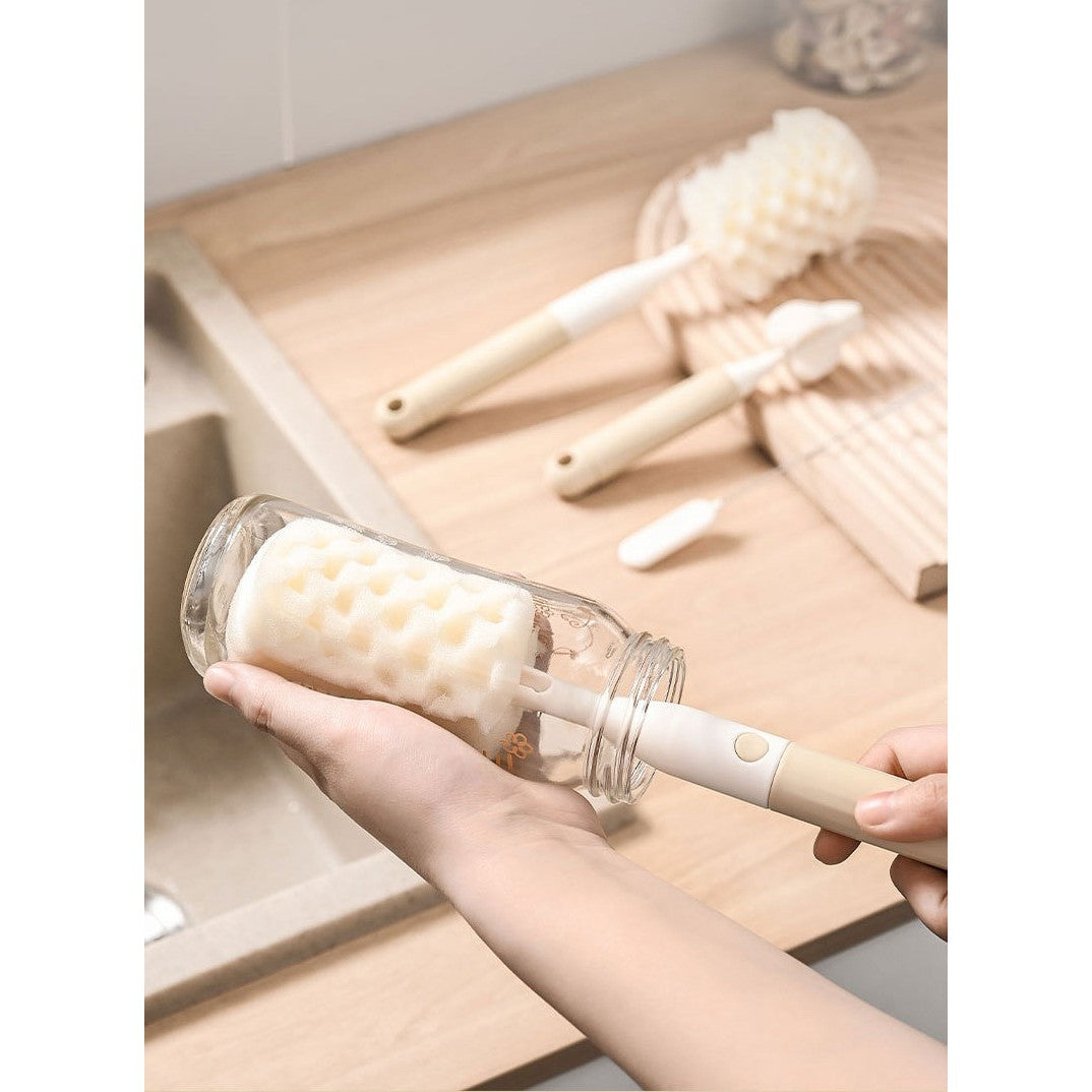 Set Perii pentru Biberon, Tetina si Paie, Curatare 360 Grade, Maner Ergonomic, Burete si PP fara BPA, Roz, 3 Piese