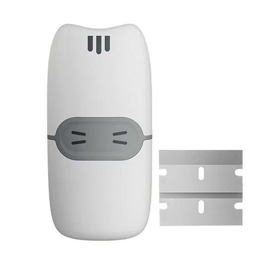 Mini Racleta De Curatare Pentru Etichete Si Adezivi, Razuitor Multifunctional Din ABS Si Metal, 2 Lame Metalice Incluse, 10 x 4.8 x 1 cm, Alb/Gri